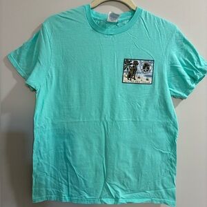 Living the Dream Aqua Graphic T-Shirt with Beach Dog Design Medium